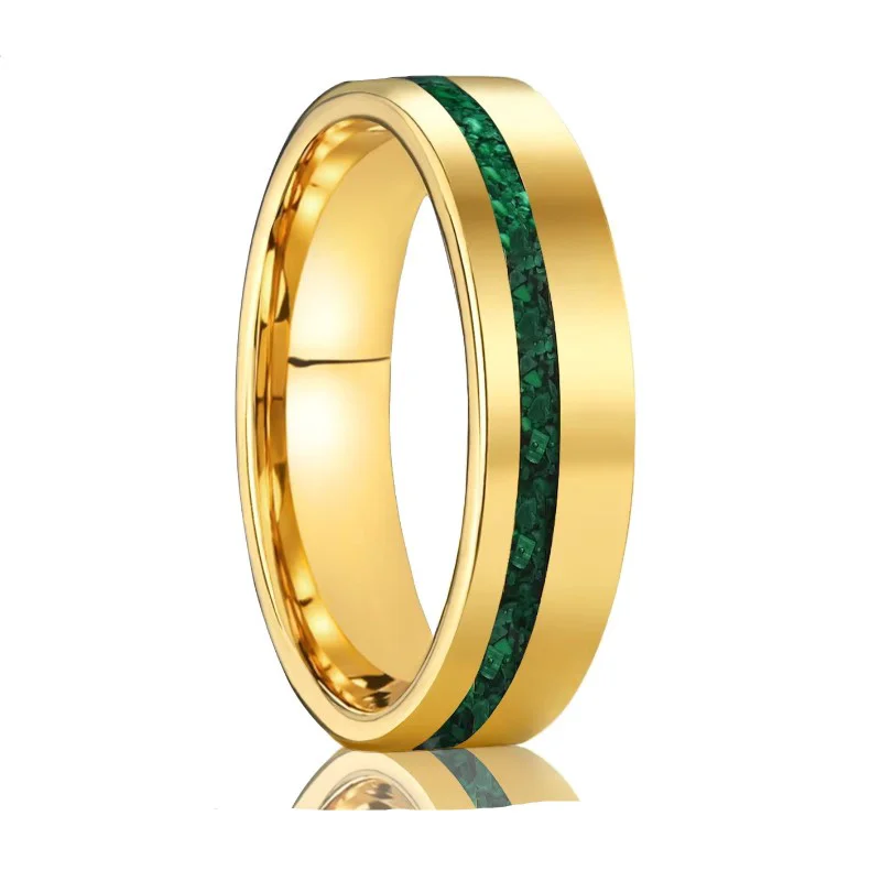 Premium 6mm Tungsten Carbide Couple's Bands with Genuine Malachite Inlay
