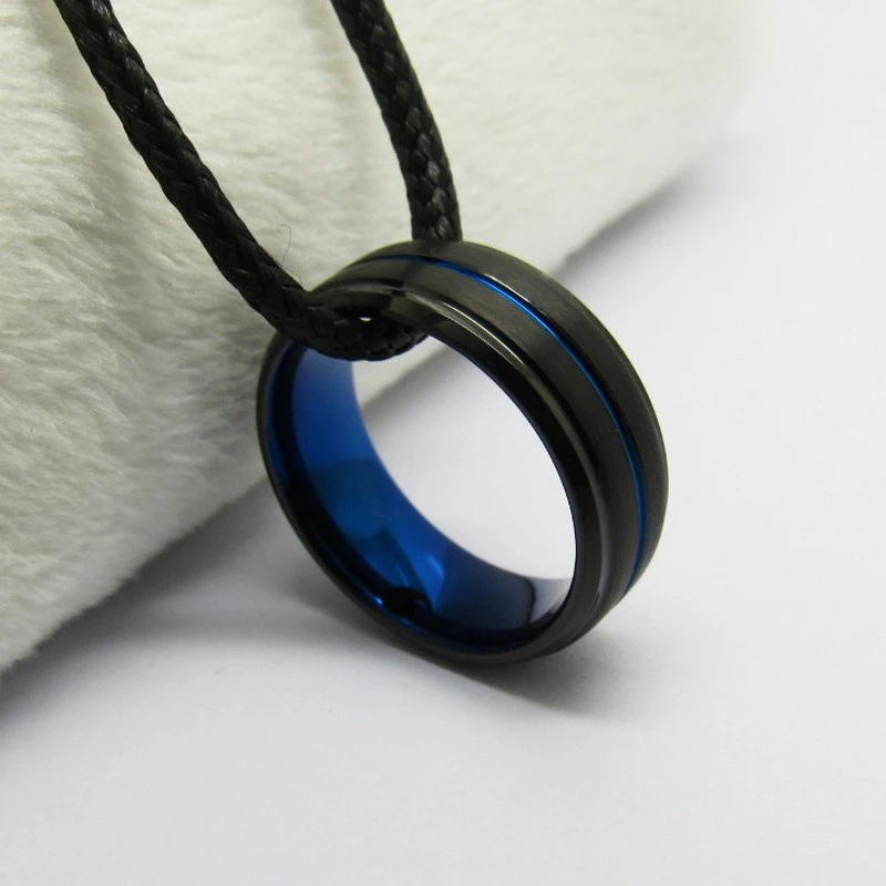 8mm Two-Toned Black & Blue Tungsten Wedding Bands with Step and Bevel Edges – Bulk Manufacturer