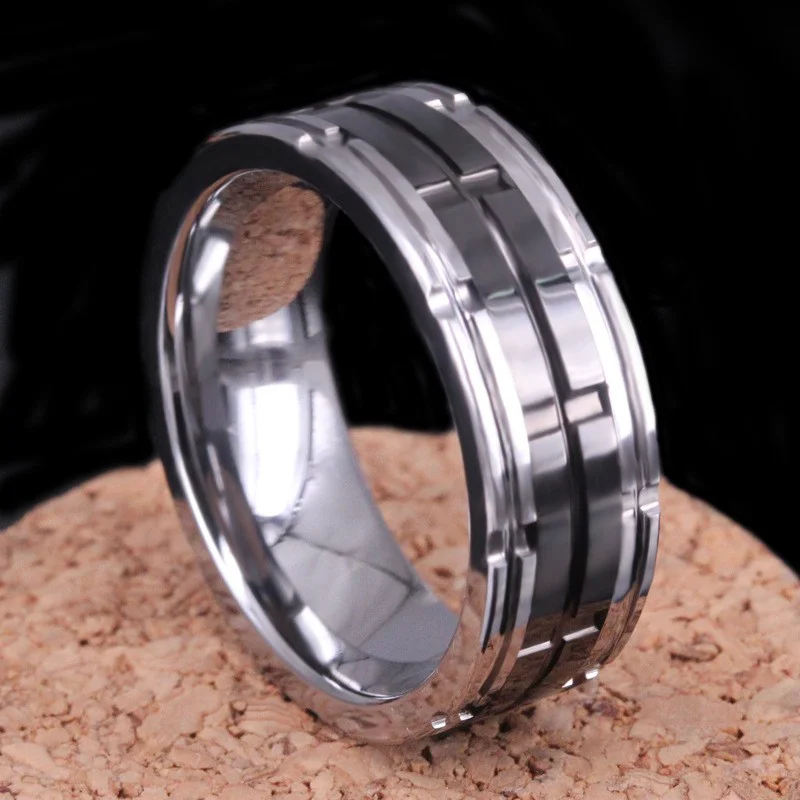 Durable 8mm Tungsten Carbide Combination Rings in Black & Silver | Bulk Supplier
