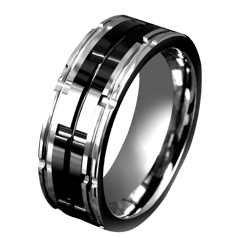 Durable 8mm Tungsten Carbide Combination Rings in Black & Silver | Bulk Supplier