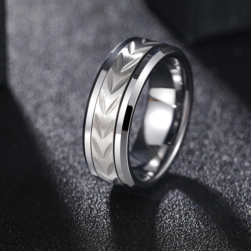 8mm Tungsten Carbide 360° Spinner Rings with Full Engraving - Factory Direct Wholesale