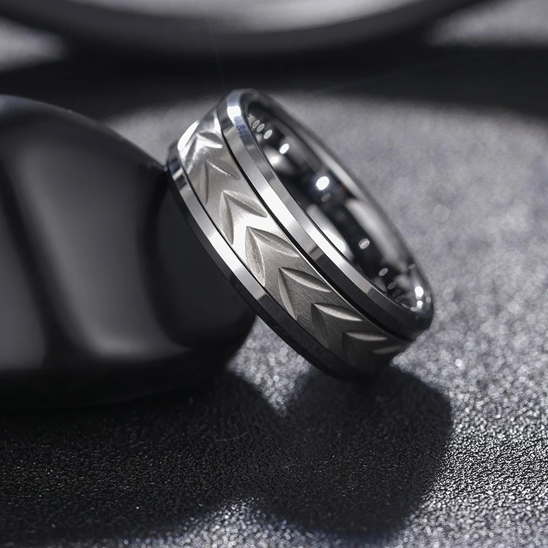 8mm Tungsten Carbide 360° Spinner Rings with Full Engraving - Factory Direct Wholesale