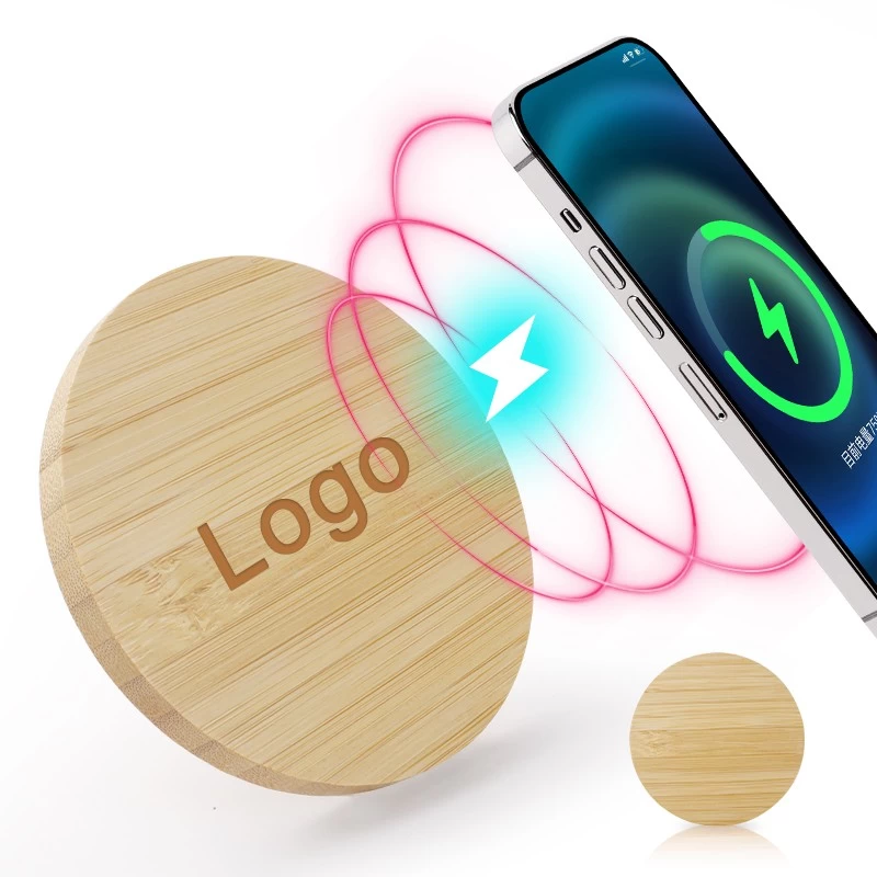 China Factory Custom Laser LOGO 10W 15W Portable Desktop Phone Fast Charging Bamboo Wireless Charger Pad manufacturer