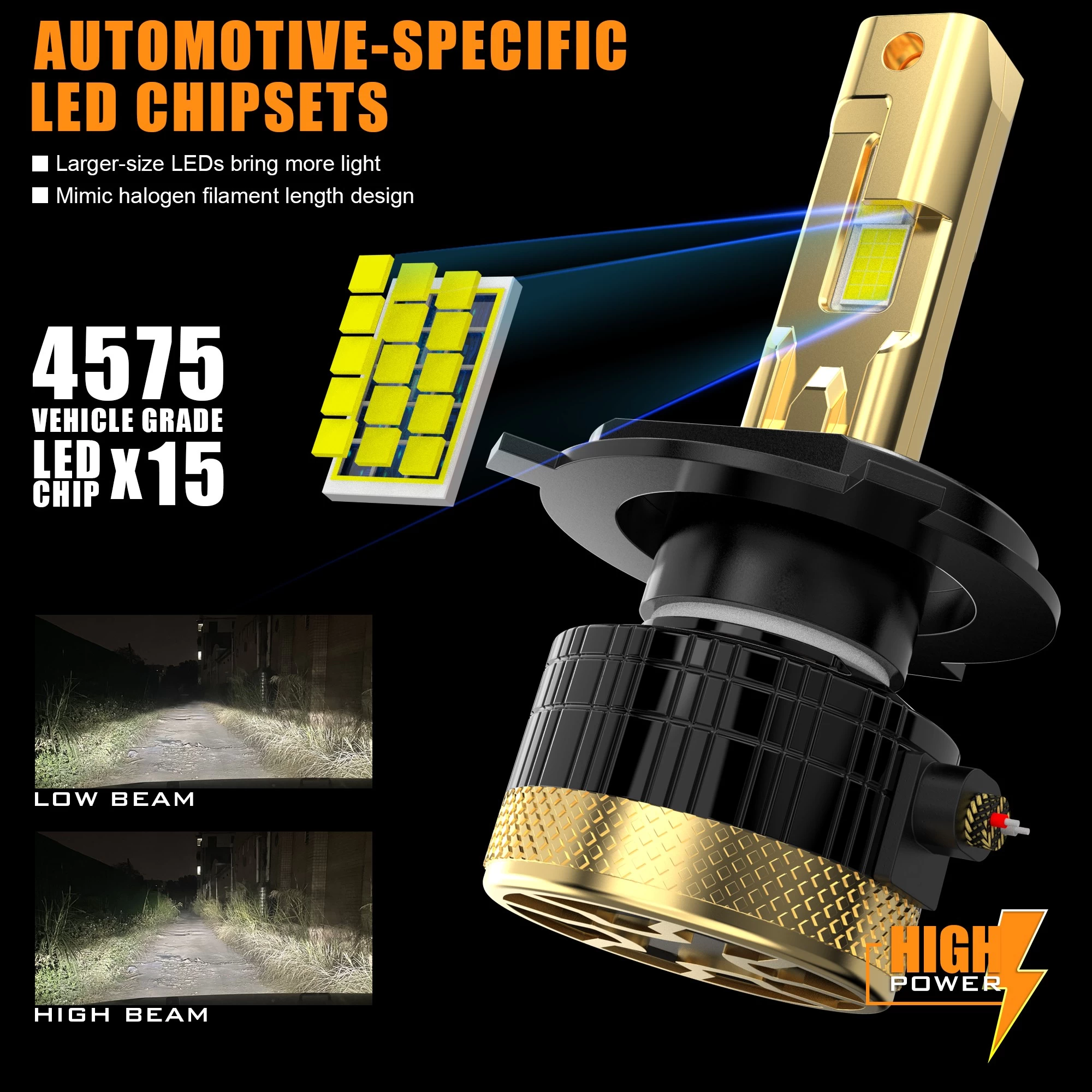 2Pcs/lot LED Headlights Gold Conversion Kit Head Lamp 120W 8000LM H1 H4 H7 HB3 HB4 9005 9012 Auto Fog Light