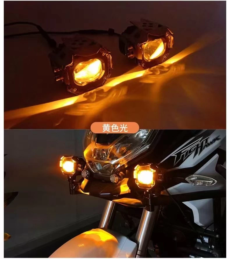 Motorcycle LED Fog Lights Auxiliary Driving Light 120W Dual Color Spotlights White Amber Strobe Flashing Lights for Car Truck 2pcs