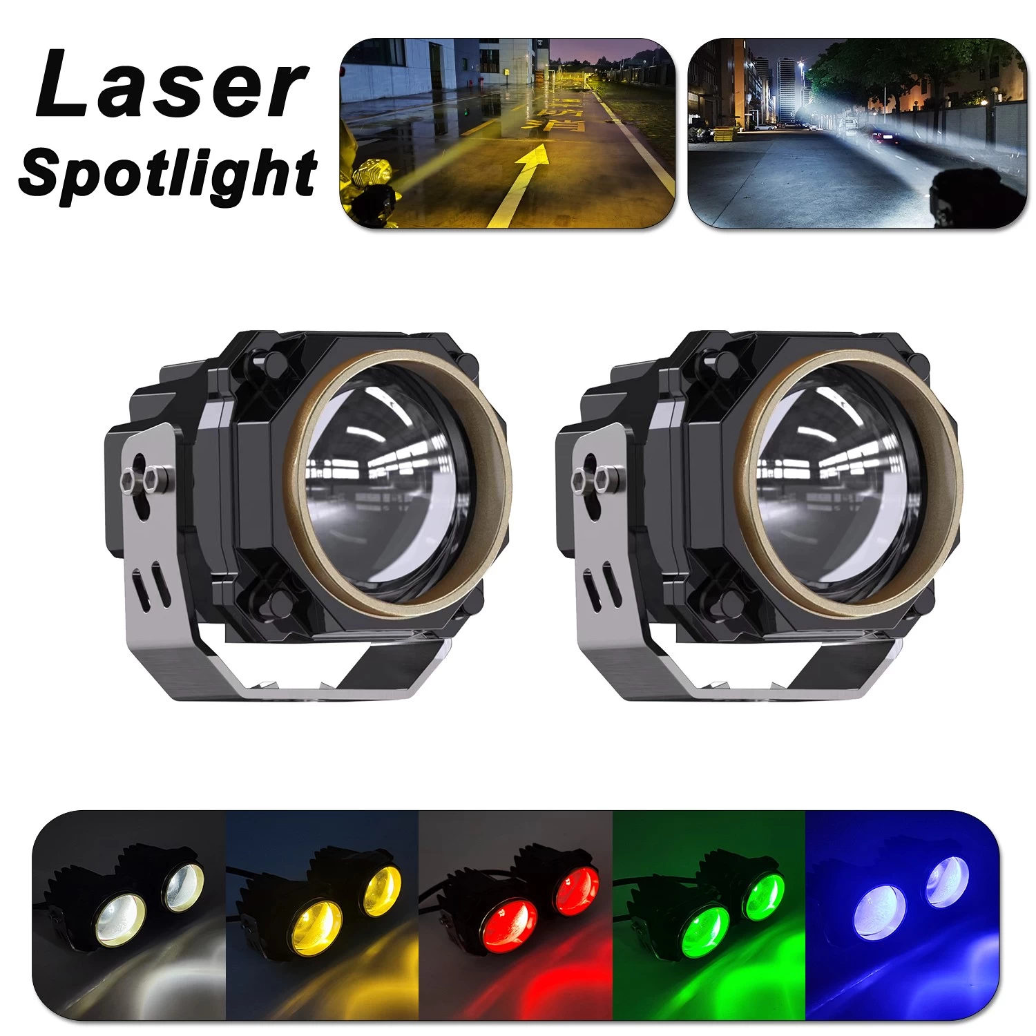 China Motorcycle Laser Spotlight Fog Lamp Auxiliary Lights White Yellow Red Green Blue Motorcycle Spot Driving Fog Lights 60W 7800lm 2 pack manufacturer