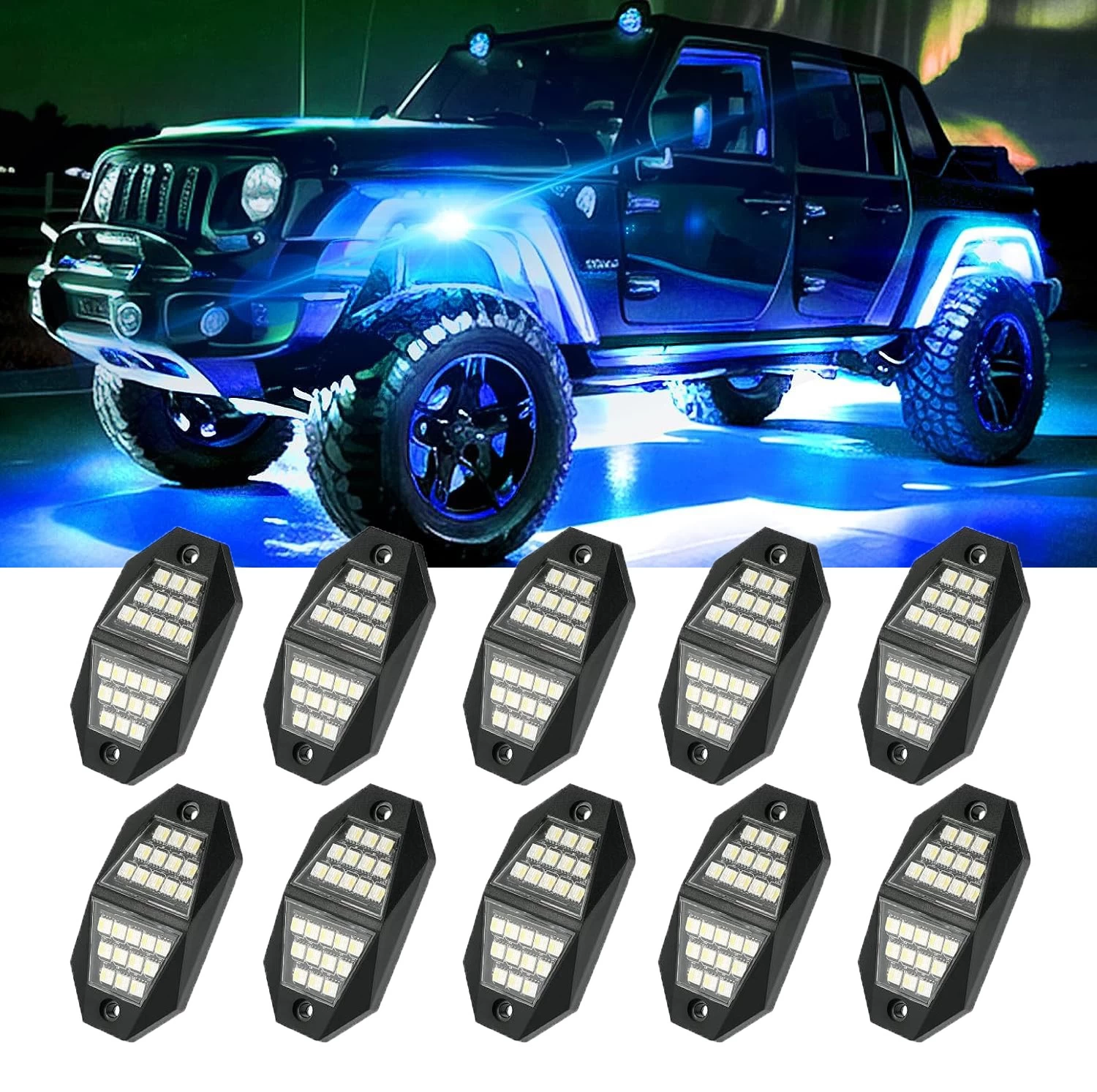 Çin 5 Sides LED Rock Lights 8 Pods Multicolor Underglow Lights for Trucks with App Control Flashing Music Mode RGB Rock Lights for Boat SUV Car Accessories - COPY - lf3jlu üretici firma