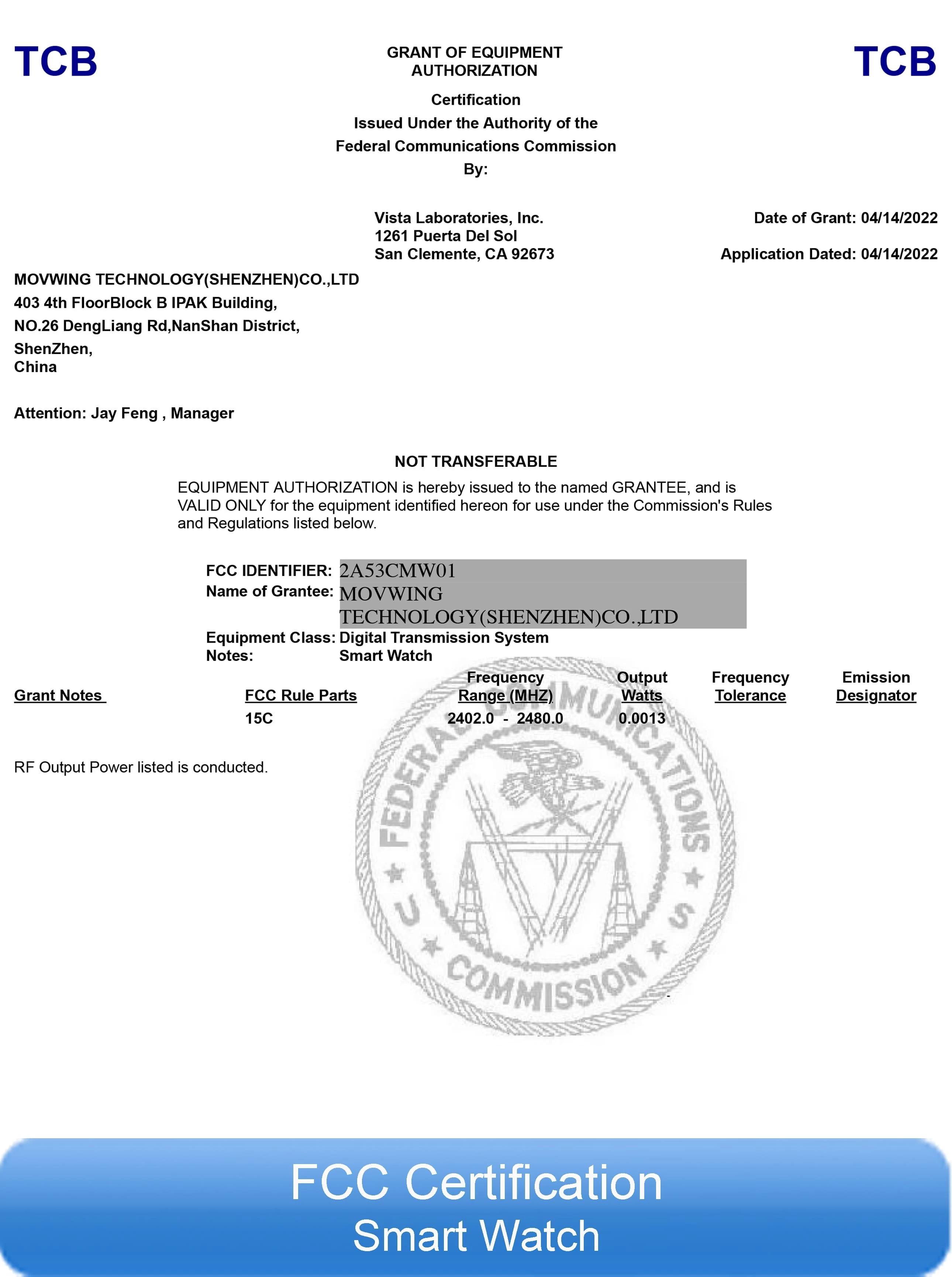 FCC Certification of Smart Watch