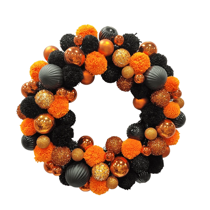 Jishi Ghirlanda Con Pon Pon Per Halloween - Feltro Nero, Arancione E Bianco - 6,5 Metri Con 24 Palline Da 25 Mm