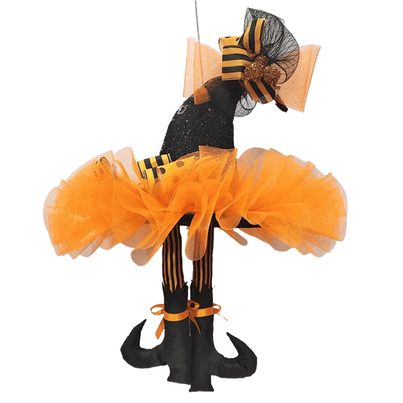 Chine Senmasine Chapeau d'Halloween à paillettes de 55,9 cm avec jambe de sorcière en maille orange pour porte d'entrée, décoration à suspendre fabricant