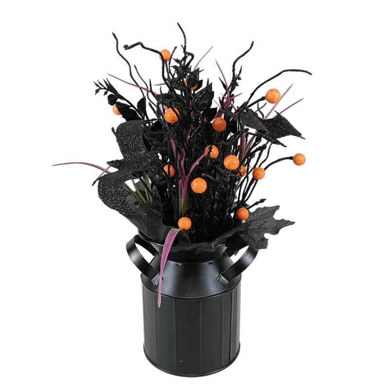 China Senmasine Halloween-Krugarrangements mit schwarzen künstlichen Blättern, Zweigen, orangefarbenen Beeren, Tischparty-Dekoration Hersteller