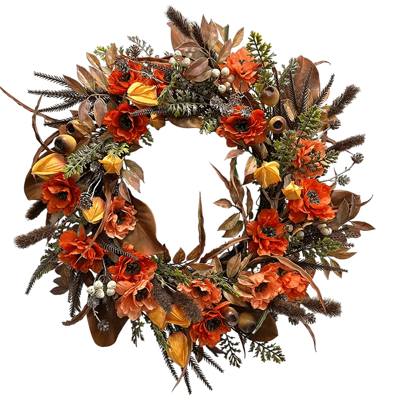porcelana Corona de otoño de flores artificiales de Papaver Senmasine de 24 pulgadas para colgar en la puerta delantera decoración de cosecha de otoño fabricante