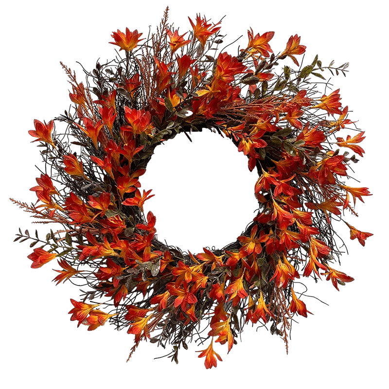 porcelana Senmasine-corona de otoño de Forsythia Artificial, 22 pulgadas, para pared, puerta delantera, colgante, cosecha de otoño, decorativa fabricante