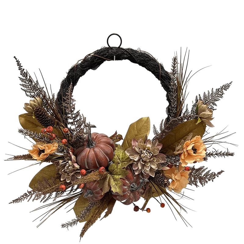 China Senmasine Coroa de colheita de 22 polegadas com flores artificiais de dália, abóbora de outono, folhas de ação de graças, pinha fabricante