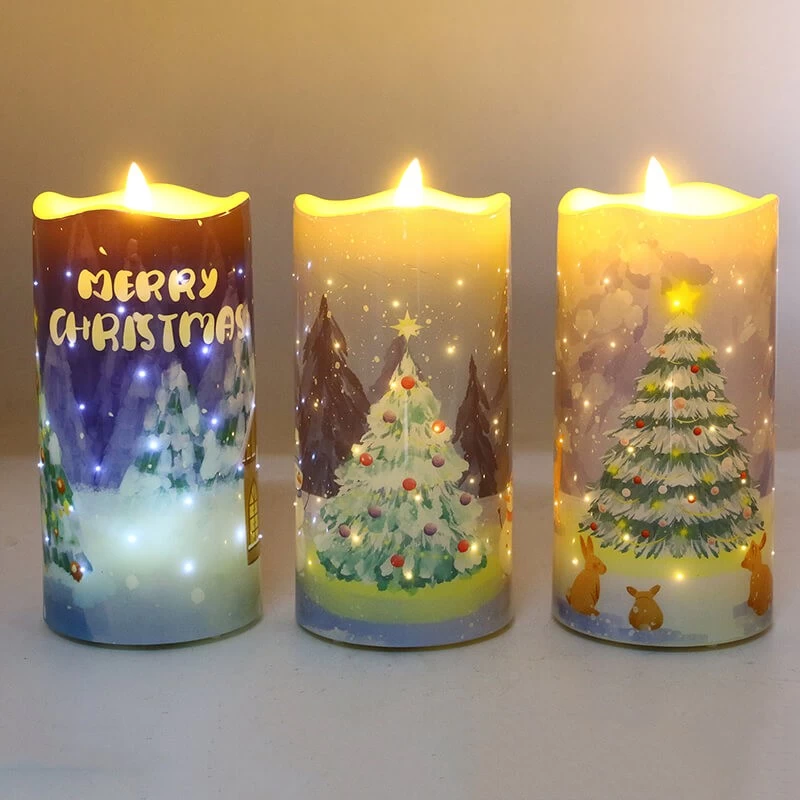 China Senmasine Flameless Led Candle Printing Christmas Tree Star Flower Pattern manufacturer