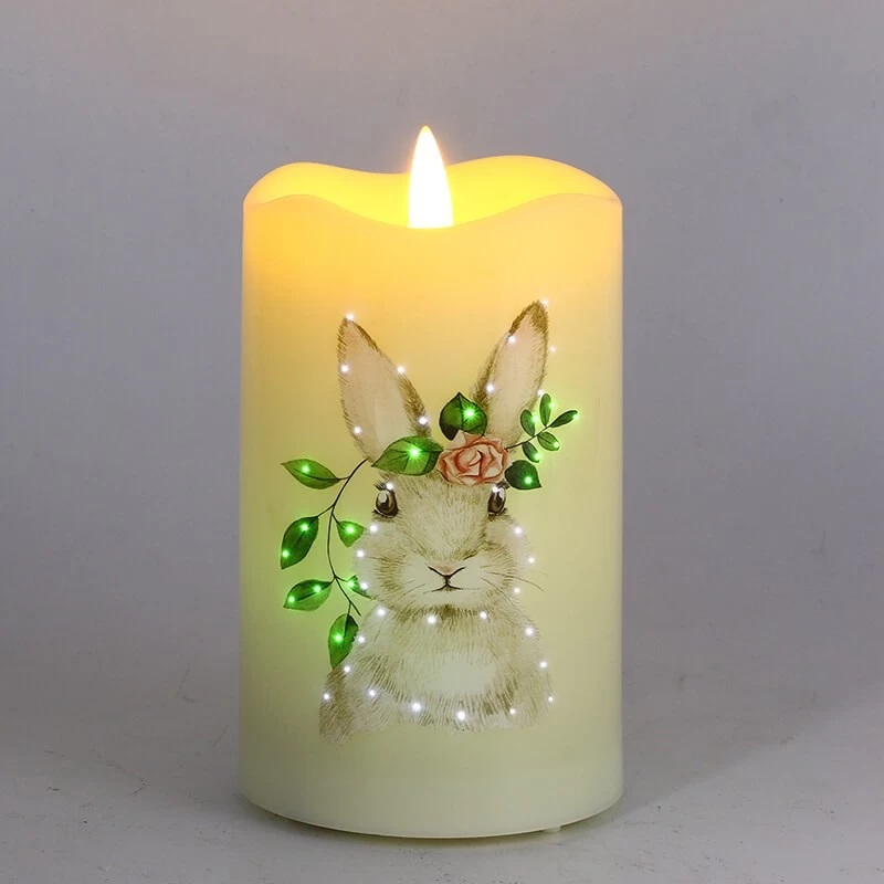 الصين شموع LED لعيد الفصح على شكل أرنب سينماسين، شموع بلاستيكية عديمة اللهب من الألياف الضوئية، شمع حقيقي الصانع