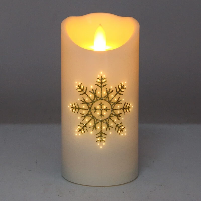 China Senmasine TPR Lamp Head Candles Fiber Optic Flicker Print Snowflakes Pattern Flameless Led Candle Wax manufacturer