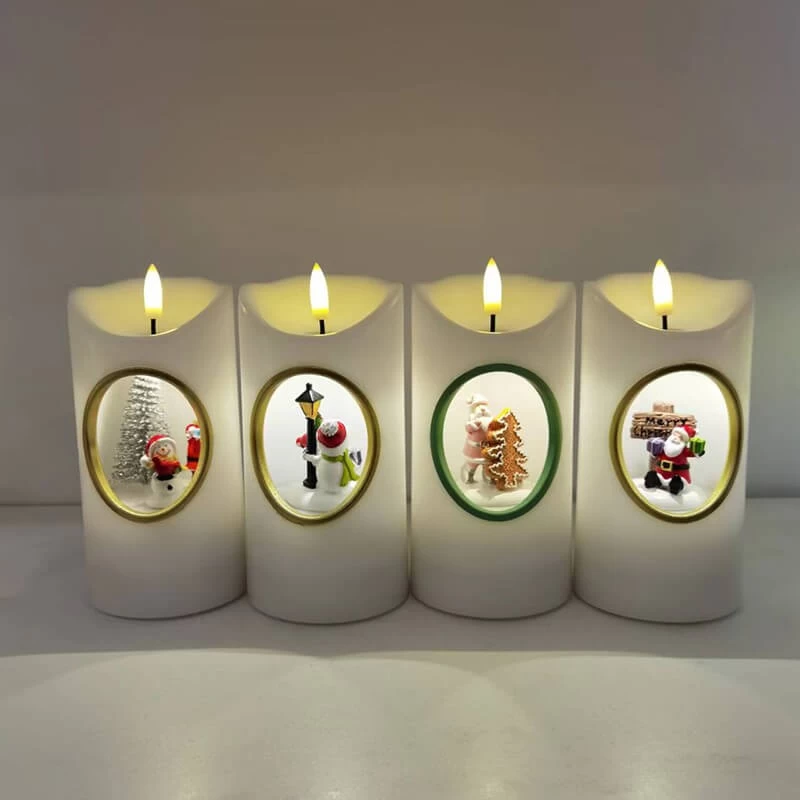 Китай Рождественские светодиодные свечи Senmasine, музыкальная вращающаяся сцена, беспламенная свеча 7,5*15 см производителя