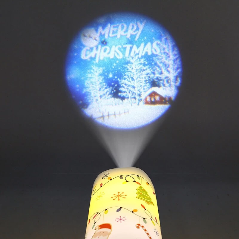 Cina Senmasine Candela di proiezione senza fiamma rotante Decorazione natalizia Candele a luce notturna 7,5 * 15 cm produttore