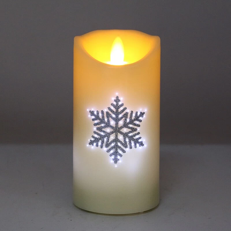 中国 Senmasine 7.5*15cm TPR 软橡胶灯头蜡烛印刷雪花图案塑料光纤 Led 无焰蜡烛 制造商