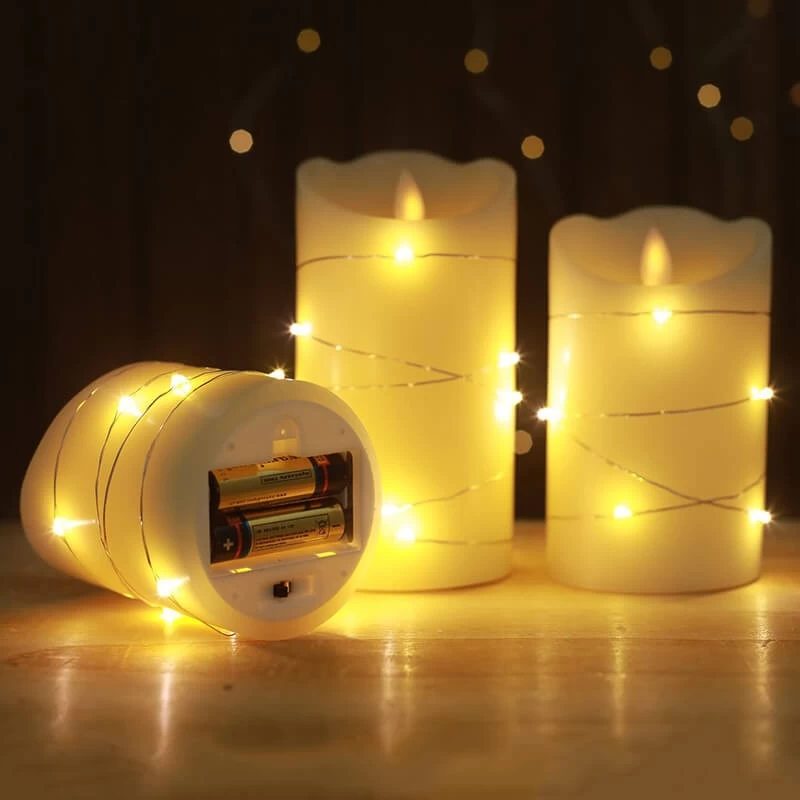 中国 Senmasine 3 件装无焰蜡烛电池供电遥控定时器闪烁火焰真蜡 LED 蜡烛 制造商