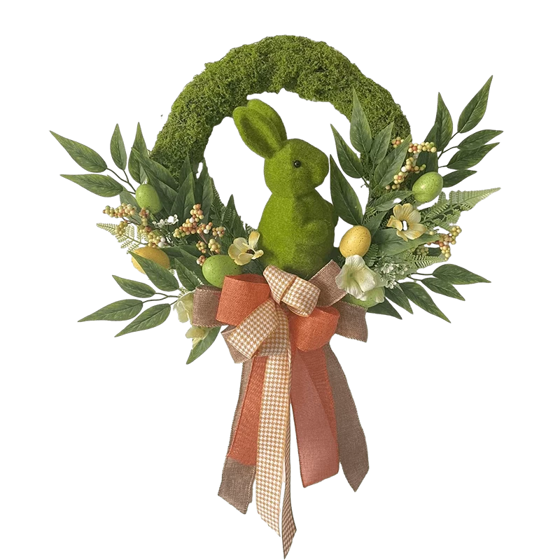 China Senmasine 22inch 24inch Rabbit Easter Wreath With Easter Egg Mixed Ribbon Bows Artificial Leaves Carrot Decoration manufacturer