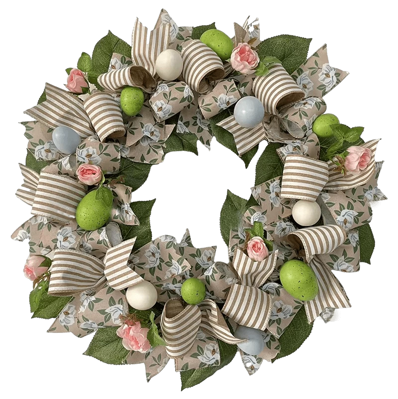 porcelana Coronas de Pascua Senmasine para puerta, decoración colgante, huevos de colores mezclados, hojas artificiales, lazos de cinta, conejo fabricante