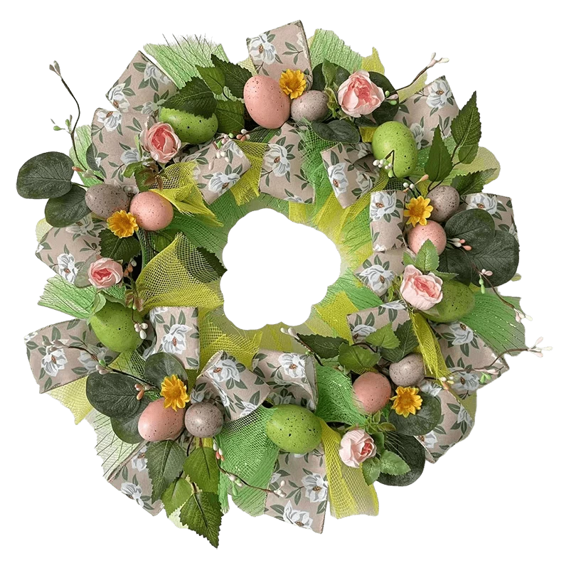 porcelana Senmasine huevo Pascua puerta corona decoración con lazos de cinta flores artificiales hojas conejo de Pascua fabricante