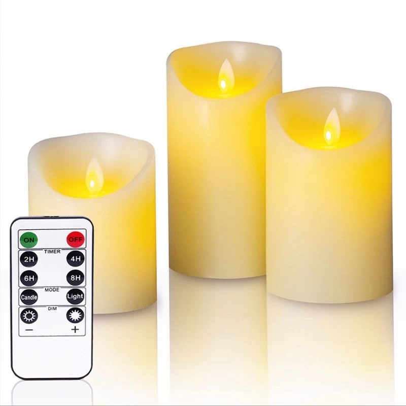 China Senmasine LED witte vlamloze kaarsen met afstandsbediening Echte waspijler LED flikkerende kaarsen fabrikant