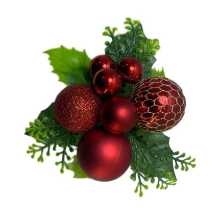 China Senmasine red christmas picks ornament balls with artificial leaves pinecone xmas winter holiday DIY decoration manufacturer