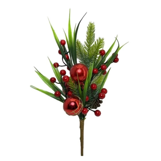 China Senmasine künstliche Beeren-Weihnachtspicks mit grünen Blättern, Zweigen, glitzernden Kugeln, Ornamenten, DIY-Weihnachtsdekoration Hersteller