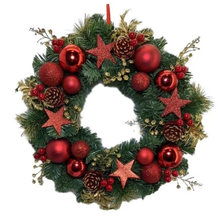 porcelana Corona de Navidad artificial Senmasine de 30cm y 40cm con adornos de estrellas, decoración navideña para festivales de bolas fabricante