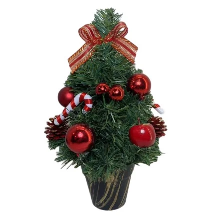 China Senmasine 30cm kersttafel boom met strikken Ornamenten bal poinsettia bloemen dennenappel kerstversiering fabrikant