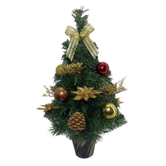 China Senmasine 40 cm kersttafelbladboom met strikken gemengde glitterornamenten bal poinsettia bureau woondecoratie fabrikant