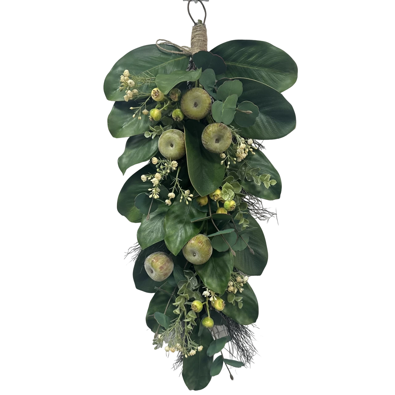 porcelana Corona artificial Senmasine, mezcla de hojas verdes de higo de manzana, coronas de primavera, decoración colgante para puerta delantera fabricante