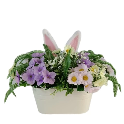 Chiny Senamsine dekoracje wielkanocne mieszane sztuczne kwiaty królik króliczek plastikowe jajko wiosenne rośliny producent