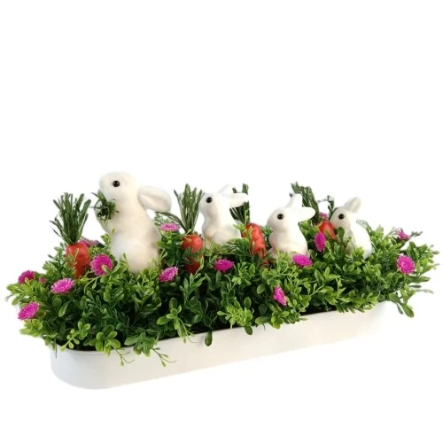 China Senamsine konijn paasdecoratie lenteplanten gemengde kunstbloemen groen konijntje Office home Decor fabrikant