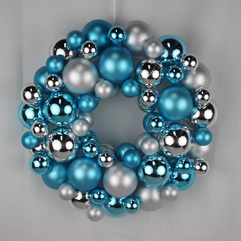 China Senmasine 33cm ball wreath mixed blue sliver baubles Christmas festival front door hanging decoration manufacturer