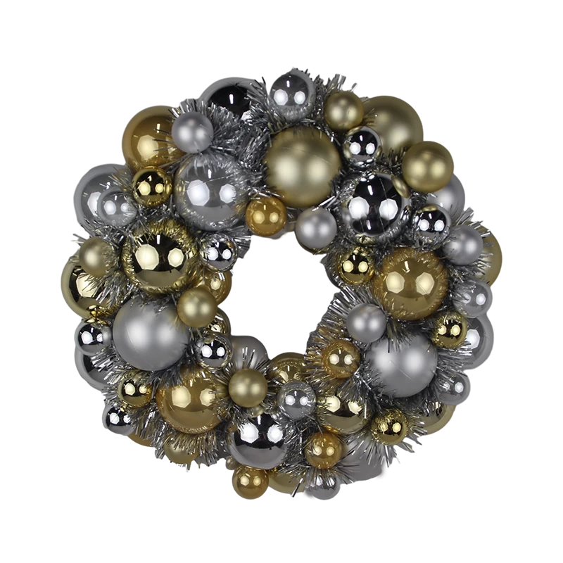 Cina Senmasine ghirlanda natalizia con palline da 33 cm con ornamenti di palline in argento dorato e decorazione da appendere alla porta in orpelli misti produttore