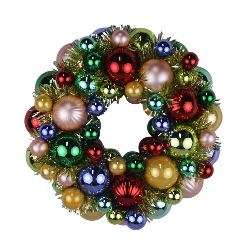 Cina Senmasine ghirlanda di palline da 33 cm con palline colorate lucide miste in tinsel sulla porta d'ingresso appesa come decorazione natalizia produttore
