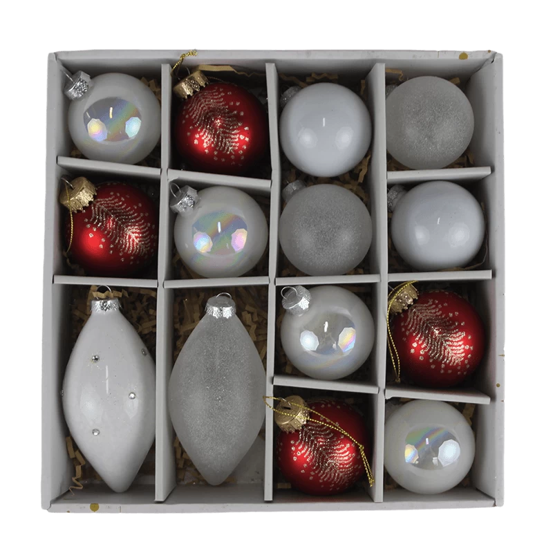 中国 Senmasine クリスマス ガラス ボール 14 個セット ホリデー パーティー デコレーション ホワイト スライバー レッドつまらない装飾品を吊るすための メーカー