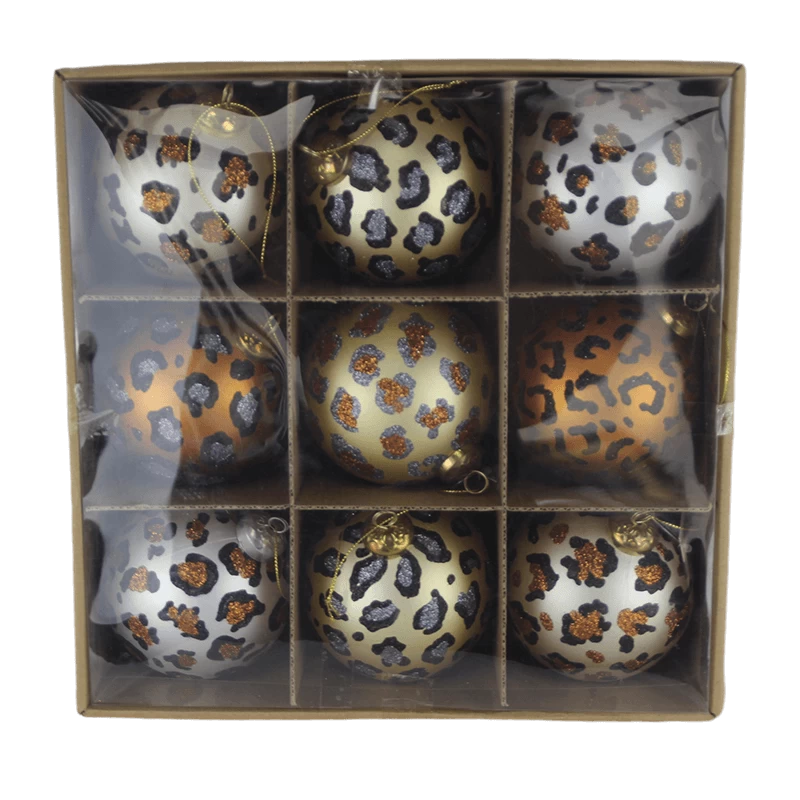 porcelana Senmasine 9 Uds bolas pintadas adornos navideños personalizados adornos colgantes diseño de patrón de leopardo regalos de decoración fabricante