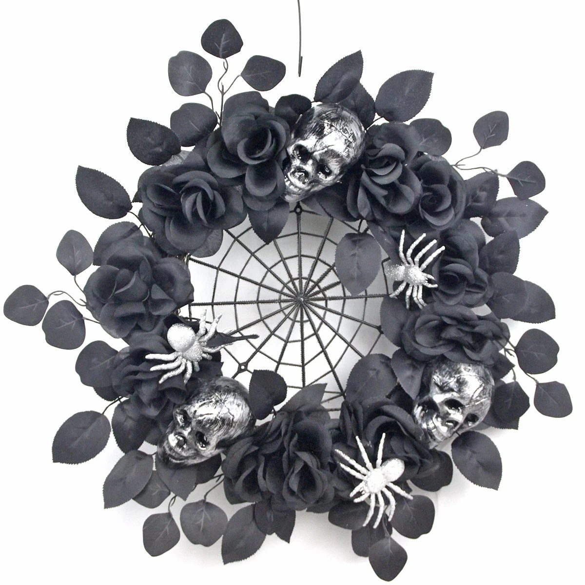 China Senmasine halloween hanging wreath with Skull head artificial black dead branch front door decoration manufacturer