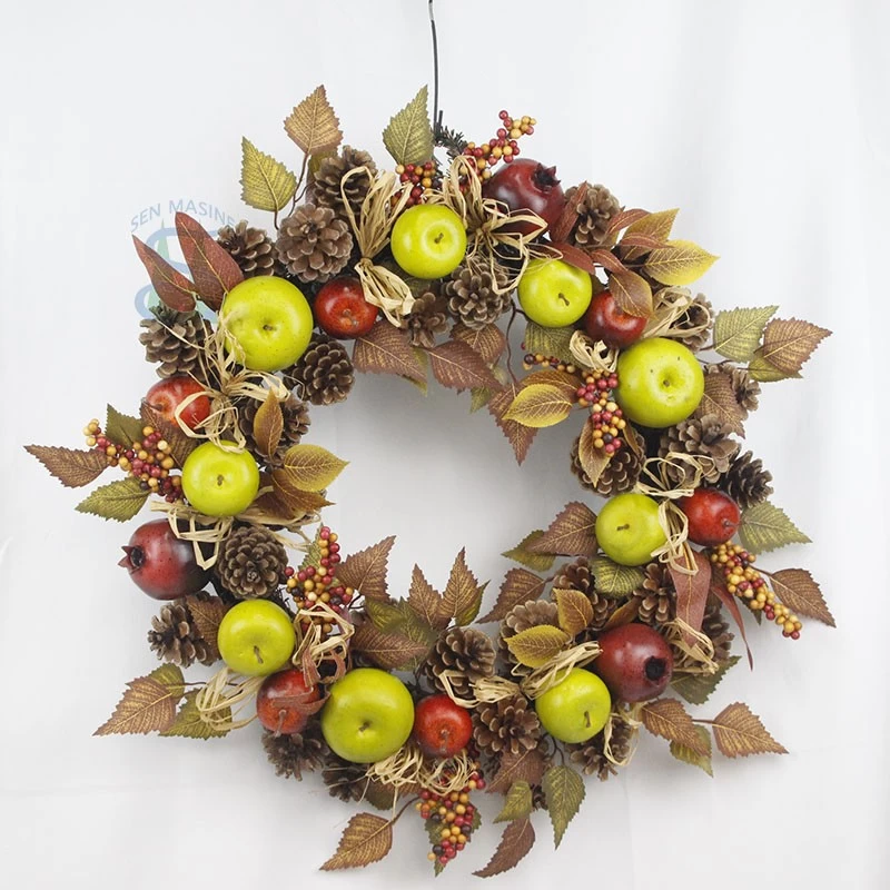 الصين Senmasine autumn wreath with pinecones Pumpkin Artificial Berries Fall Maple Leaf Thanksgiving hanging Decor - COPY - 0km56b الصانع