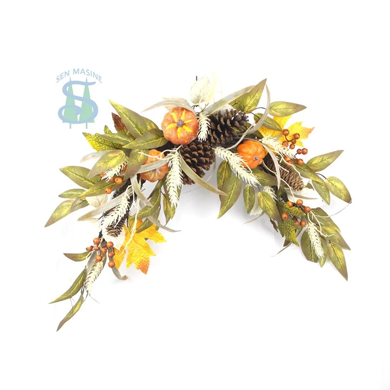 China Senmasine 24 inch fall harvest swag with pinecone pumpkin orange berries artificial maple leaves autumn decor manufacturer