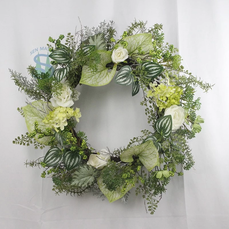 China Senmasine 24inch Spring Summer Wreath for wall front door hanging decoration mixed artificial green leaves Greenery manufacturer