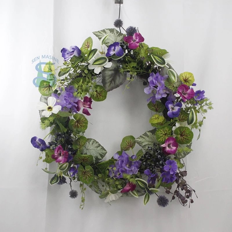 China Senmasine 22inch spring floral wreath with different artificial leaves flowers front door hanging decoration manufacturer