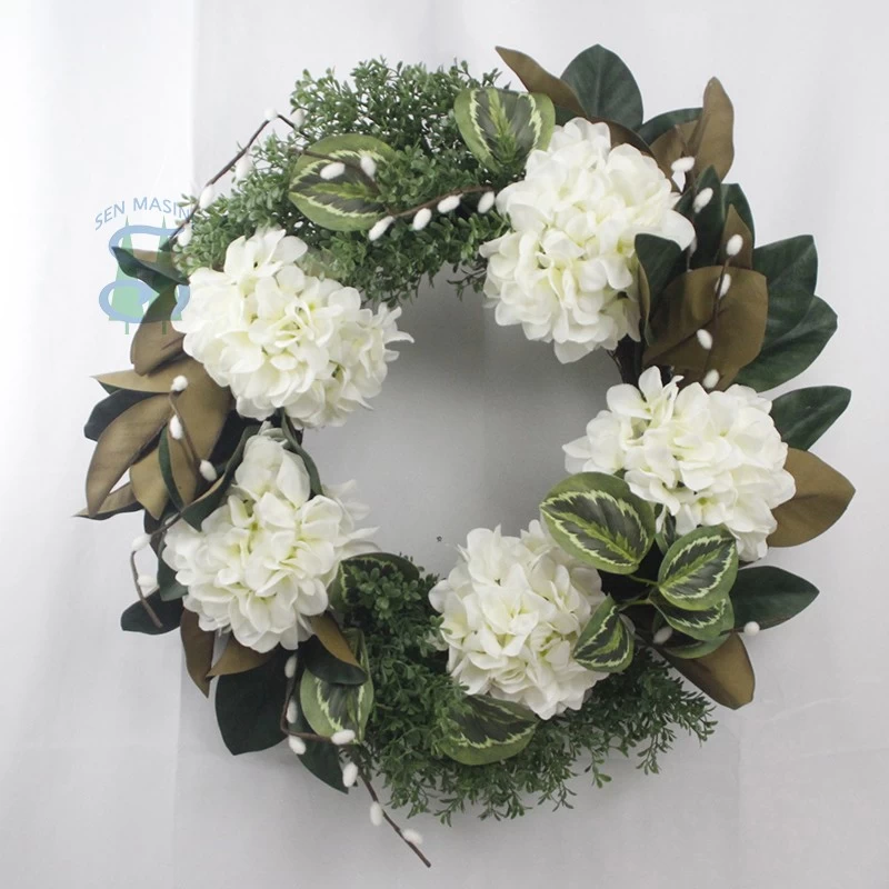 China Senmasine 24inch spring door wreath with artificial green leaves flowers front wall hanging decor manufacturer