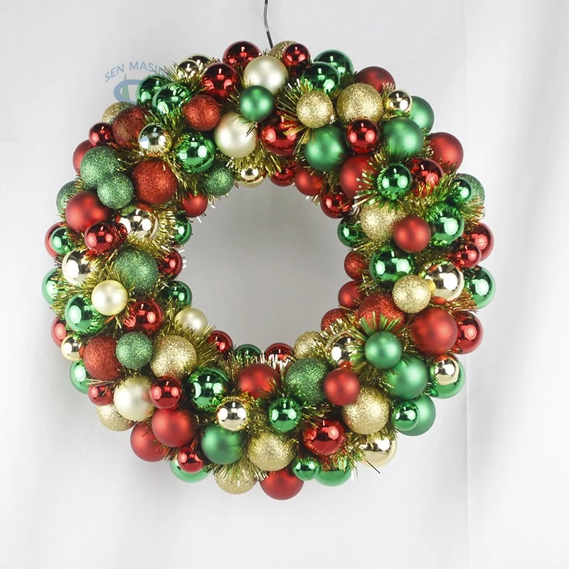 China Senmasine 40cm baubles wreaths with tinsel classic color ball ornaments front door hanging xmas decoration manufacturer