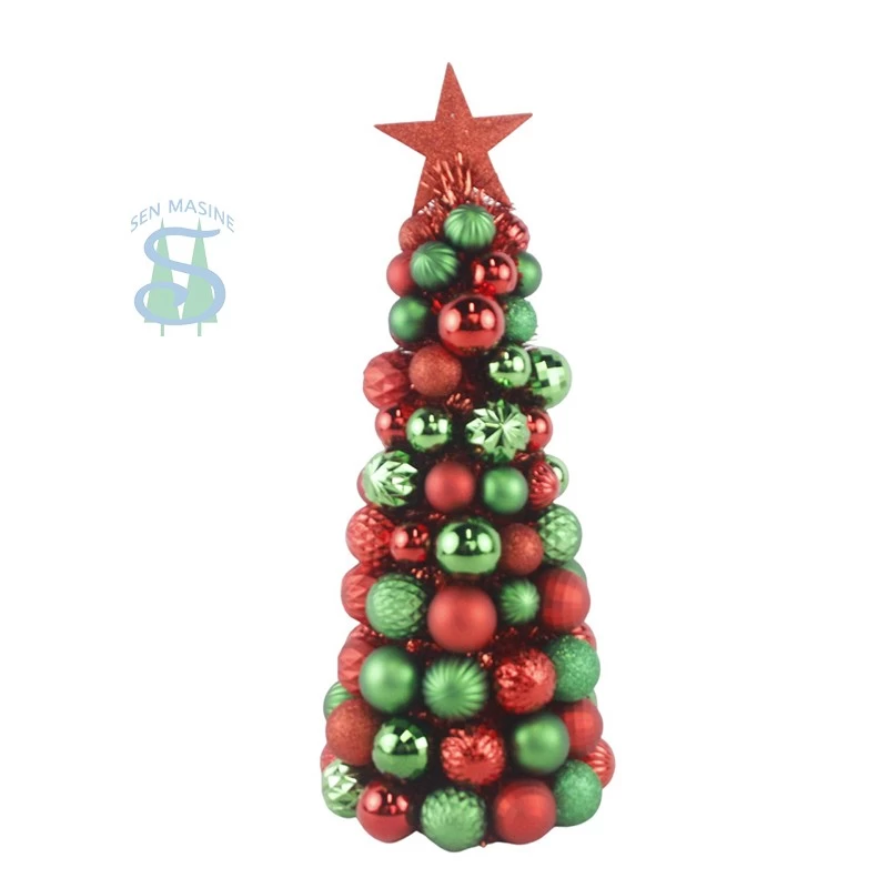 China Senmasine 47cm baubles Cone Tree with Topper Star gold red balls ornaments tinsel Christmas Desktop xmas decoration manufacturer